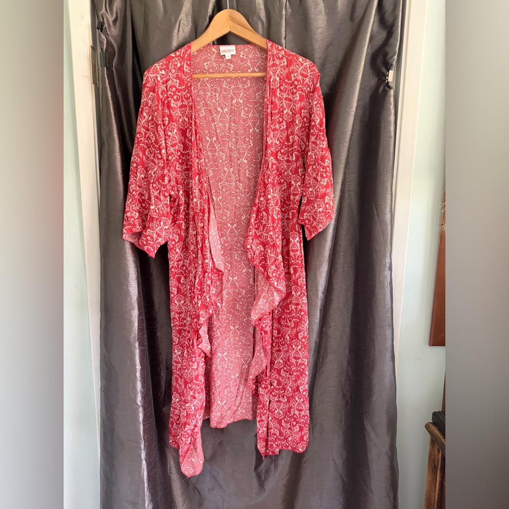 LuLaRoe Orange and White Paisley Coverup/Kimono